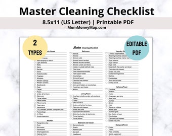 Master Cleaning List Printable PDF, Cleaning Checklist for House Editable Digital Template, Ultimate Home Cleaning Checklist by Room