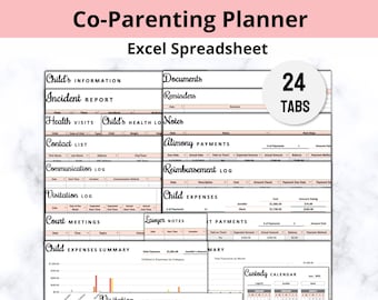 Co-Parenting Planner Excel Spreadsheet, Child Custody Planner, Co-Parenting Kids Organizer, Child Support, Co Parenting Divorce Planner
