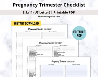 Pregnancy Trimester Checklist Printable PDF, Maternity Checklist PDF, Trimester-specific Pregnancy List of Items to Buy,Trimester Essentials