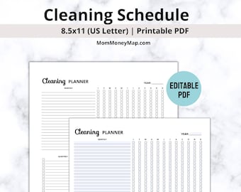 Cleaning Planner Portrait Printable PDF, Monthly, Quarterly, Semi-Annually, Annually House Cleaning Planner for Family, Cleaning Checklist