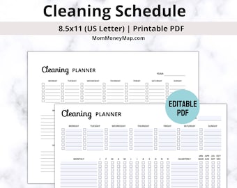 Cleaning Planner Landscape Printable PDF, Monthly, Quarterly, Semi-Annually, Annually House Cleaning Planner for Family, Cleaning Checklist