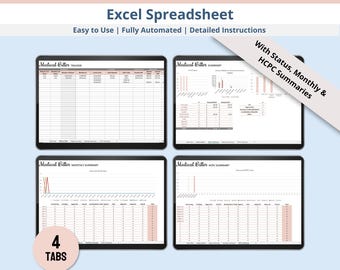 Medical Biller Tracker Excel Spreadsheet for Tracking Patient Invoices, Payments, Billing Records, Coding and Medical Expenses (Digital)