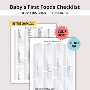 Afdrukbare pdf-checklist baby's eerste voeding, tracker babyvoeding, lijst baby eerste voeding, tracker vaste voeding, tabel babyvoeding, babyvoeding led spenen