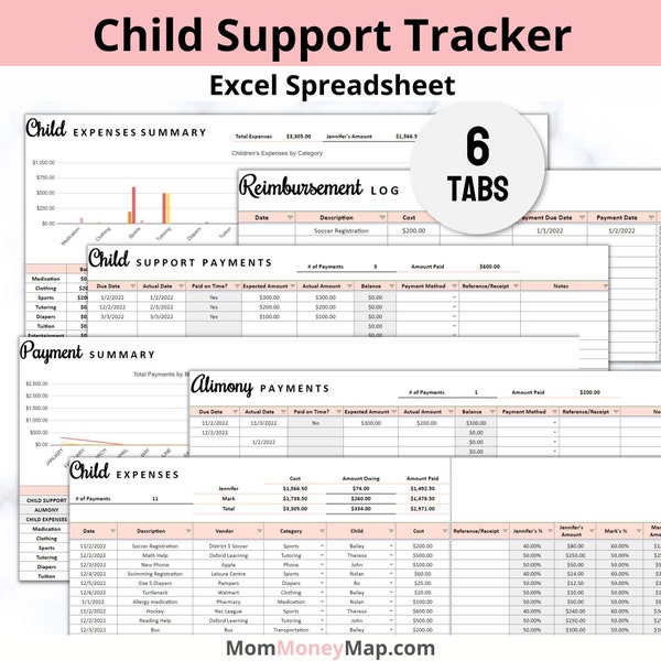 Child Custody Planner Excel Spreadsheet for Divorce Planning, Child Payment Tracking, Child Support Pay Record Log, Child Alimony Template