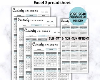 Co-Parenting Calendar Excel Spreadsheet, Co Parenting Calendar, Child Custody Calendar, Custody Schedule, Digital Shared Calendar