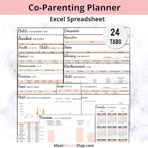 Planificador de crianza compartida (hoja de cálculo de Excel), planificador de custodia infantil, organizador de niños para crianza compartida, manutención infantil, planificador de divorcio para crianza compartida