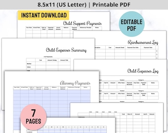 Child Support Tracker Printable PDF, Child Expenses Tracker for Divorced Parents, Alimony and Support Printable, Editable Joint Expenses PDF