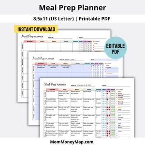Multi-Colored Meal Prep Planner Printable PDF, Weekly Meal Planner, Menu Planner Printable, Weekly Food Planner Template, Meal Prep Schedule