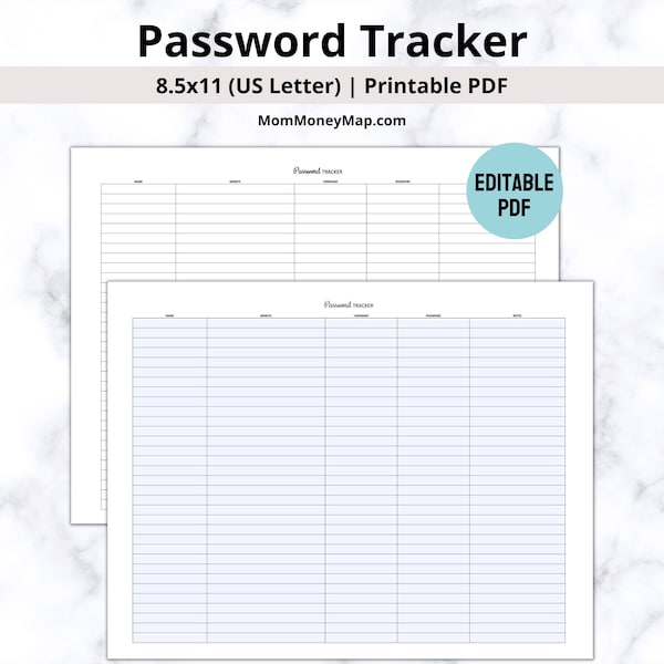 Password Tracker Printable PDF, Account Tracker, Login Tracker, Cheat Sheet Password, Password Organizer, Password List, Password Keeper