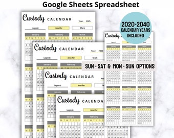 Co-Parenting Calendar Google Sheets Spreadsheet, Co Parenting Calendar, Child Custody Calendar, Custody Schedule, Digital Shared Calendar