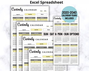 Co-Parenting Calendar Excel Spreadsheet, Co Parenting Calendar, Child Custody Calendar, Custody Schedule, Digital Shared Calendar
