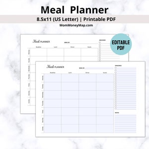 Meal Planner Printable PDF, Weekly Meal Planner, Menu Planner Printable, Weekly Food Planner Template Printable, Family Meal Planner