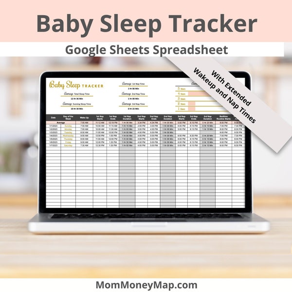 Baby Sleep Tracker Google Sheets Spreadsheet with Extended Wakeup and Nap Times, Baby Sleep Log Template Spreadsheet, Infant Sleep Log Sheet
