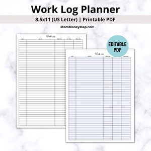 Work Log Printable PDF Portrait, Task Time Tracker, Time Log Printable, Printable Time Sheet, Working Hours Log, Timekeeping Printables