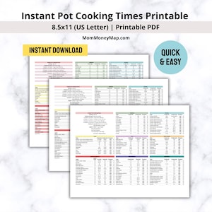 Tempi di cottura Instant Pot multicolore PDF stampabile, Foglio riassuntivo Instant Pot stampabile, Guida rapida Instant Pot, Tabelle dei tempi Instant Pot