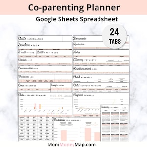 Foglio di calcolo di Google Fogli per la pianificazione della co-genitorialità, pianificatore dell'affidamento dei figli, co-genitorialità sana con un calendario di mantenimento dei figli e di co-genitorialità