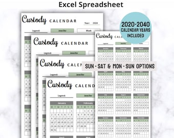 Co-Parenting Calendar Excel Spreadsheet, Co Parenting Calendar, Child Custody Calendar, Custody Schedule, Digital Shared Calendar
