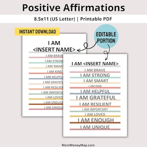 Positive Affirmationen druckbare PDF-Wandkunst, tägliche Affirmationen für Erwachsene & Kinder für Motivation, Vertrauen, Ermutigung, Inspiration