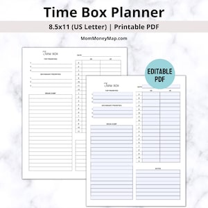 Time Box Planner Printable PDF, Daily Time Planner, Time Management, Time Block Schedule, Time Box Daily Planner, Time Planner Downloadable