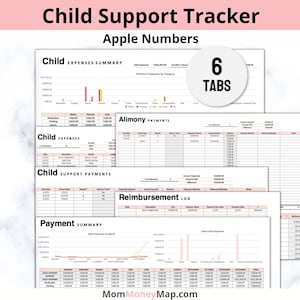 Números de Apple del rastreador de manutención infantil, Planificador de custodia infantil, Reembolso de gastos infantiles, Plantilla de números de Apple de pensión alimenticia de manutención infantil