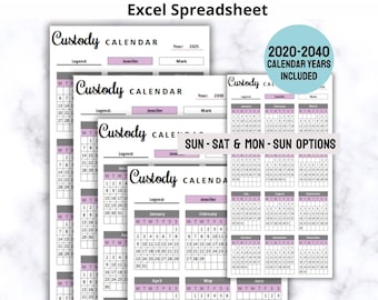Co-Parenting Calendar Excel Spreadsheet, Co Parenting Calendar, Child Custody Calendar, Custody Schedule, Digital Shared Calendar