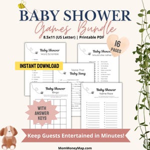 Baby Shower Games Printable PDF Bundle for Party Ice Breakers, Fun Baby Shower Activities, Games for Guests and Instant Download