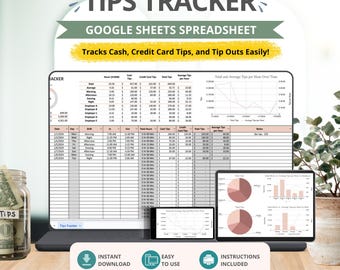 Daily Tips Log Google Sheets Spreadsheet Template for Tracking Daily Tips, Income, Dates, Work Shifts and Tip Earnings (Digital Download)