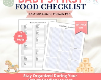 Lista di controllo stampabile in PDF per lo svezzamento guidato dal bambino: primi alimenti, introduzione del cibo per neonati, monitoraggio delle allergie, registro delle poppate e pianificazione dello svezzamento.