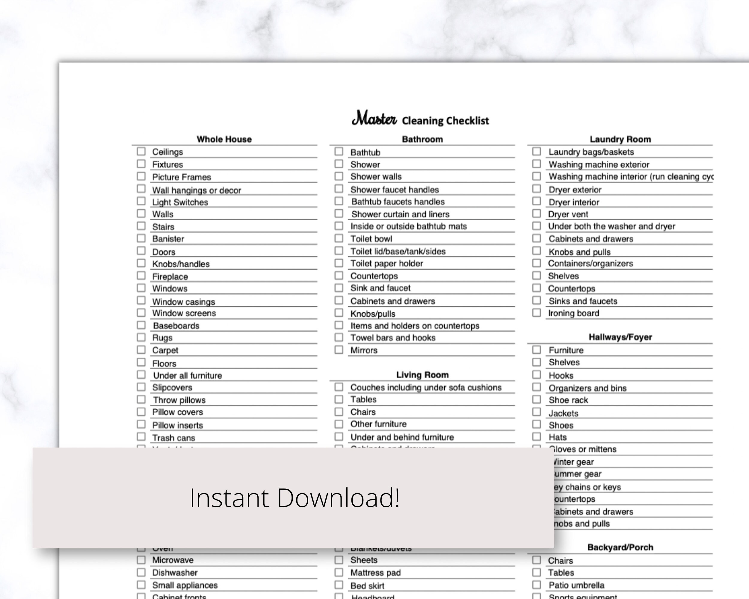 Master Cleaning List Printable PDF Cleaning Checklist for - Etsy