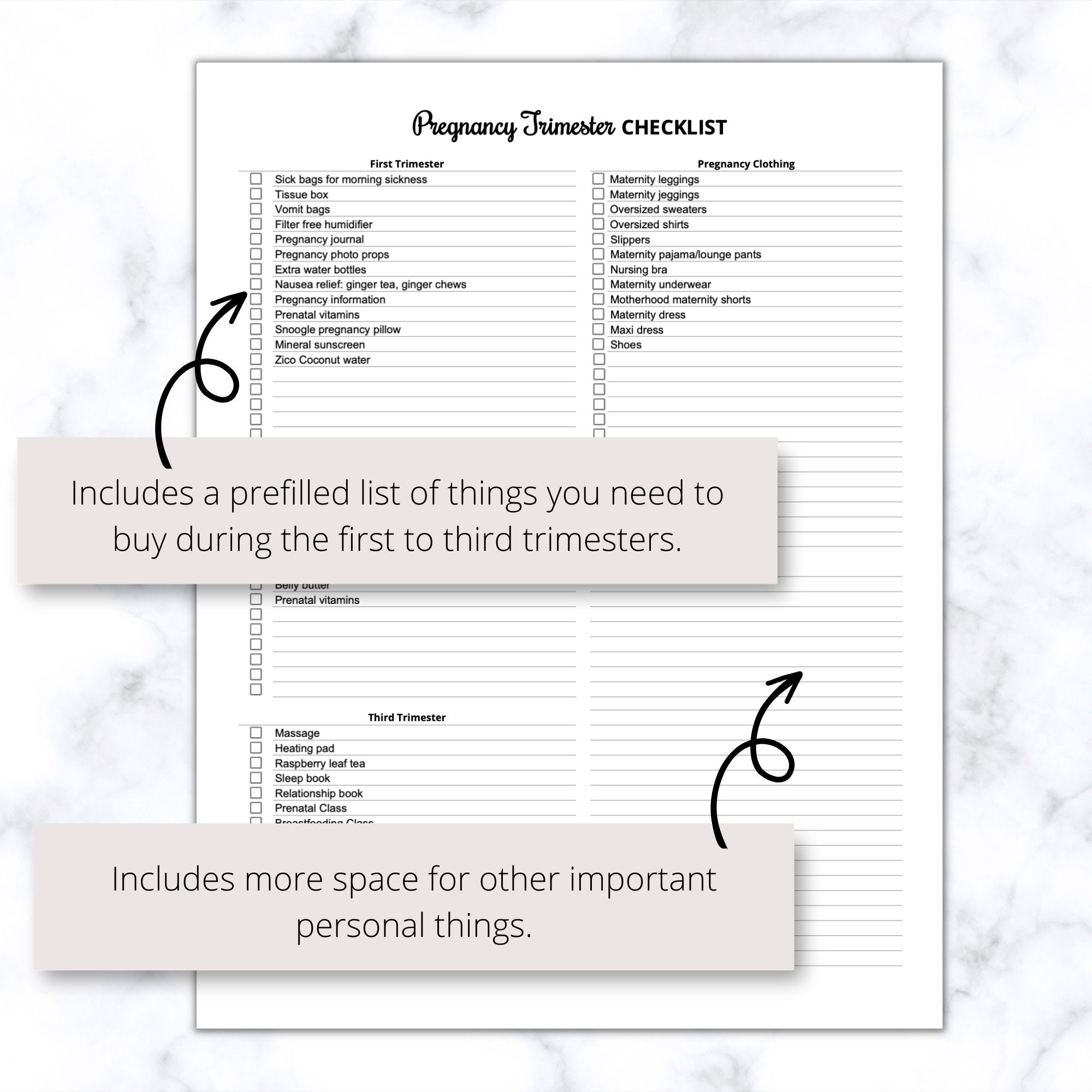 Pregnancy Trimester Checklist Printable PDF, Maternity Checklist PDF ...