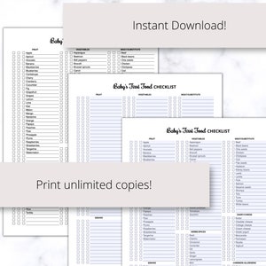 Chart Printable Baby First Food Checklist