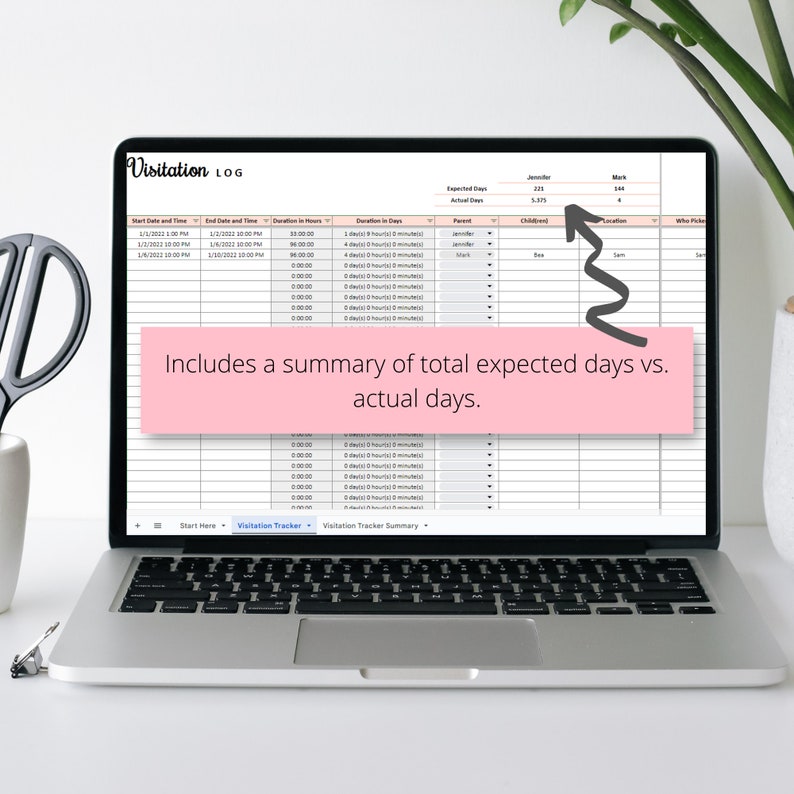Child Custody Visitation Days Tracker Google Sheets Spreadsheet, Child