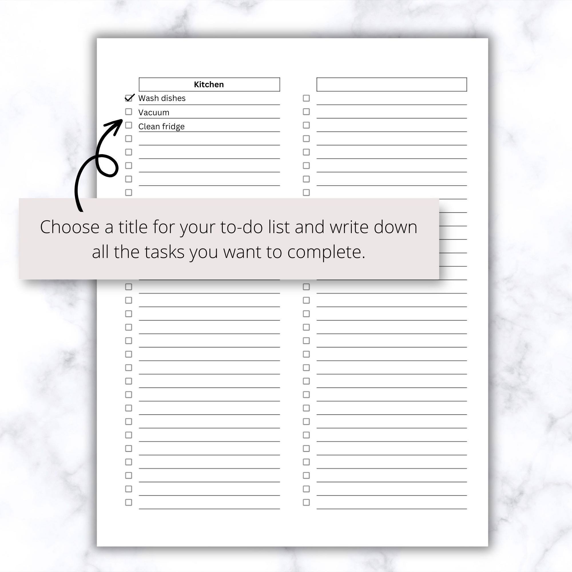 Blank Checklist Printable PDF 8.5x11 US Letter, Blank to Do List PDF ...