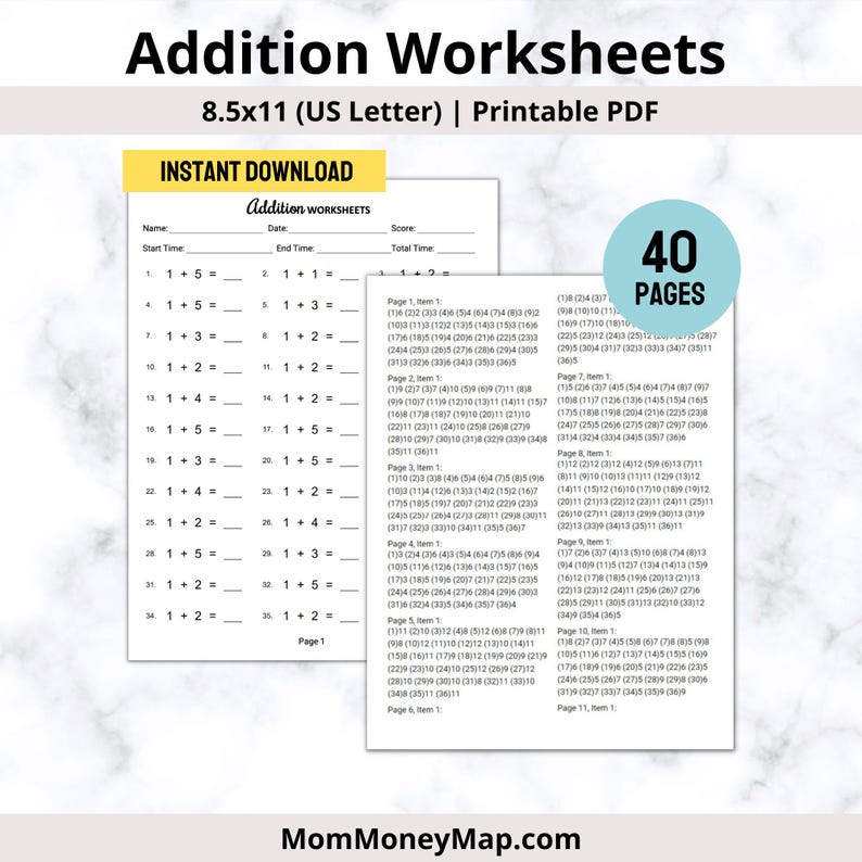 Addition Worksheets Printable for Kids, Math Learning Worksheets for ...