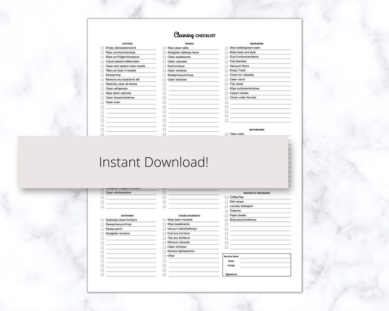 Housekeeping Checklist Printable PDF, Housecleaning Schedule Template ...