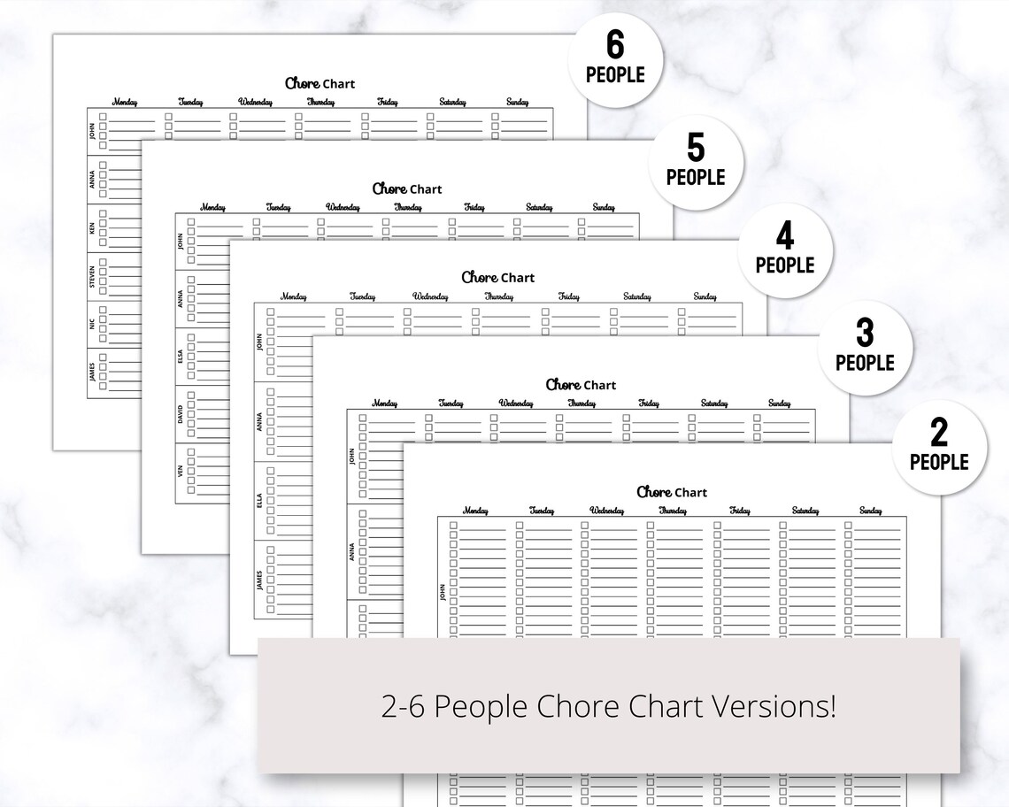 Chore Chart Printable PDF for Family or Adults, Daily Weekly Chore ...