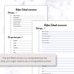 Before School Reminders Checklist PDF, Getting Ready for School ...