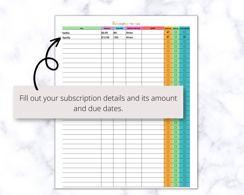 monthly subscription tracker