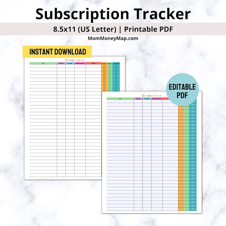 colored subscription tracker