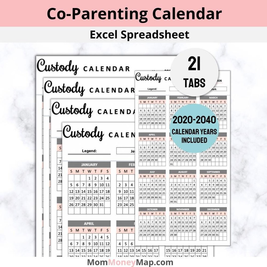 Co-parenting Calendar Excel Spreadsheet, Co Parenting Calendar, Child Custody Calendar, Custody ...