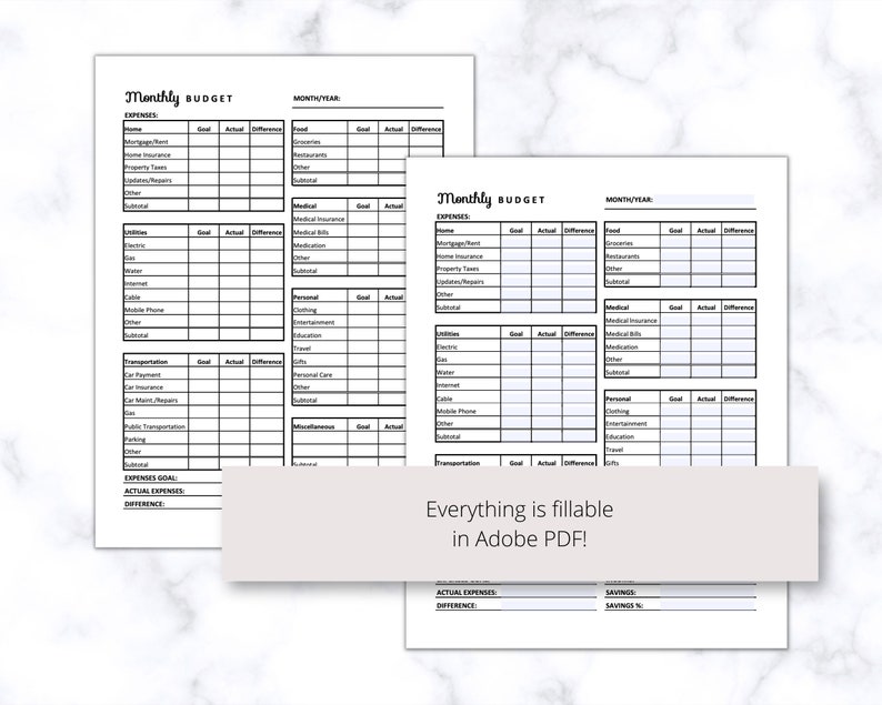 Monthly Budget Printable PDF Simple Budget Template PDF Etsy