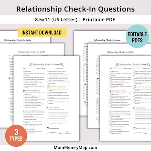 Relationship Check-In Questions Printable PDF, Couples Communication Worksheet, Conversation Starters For Couples, Relationship Reflection