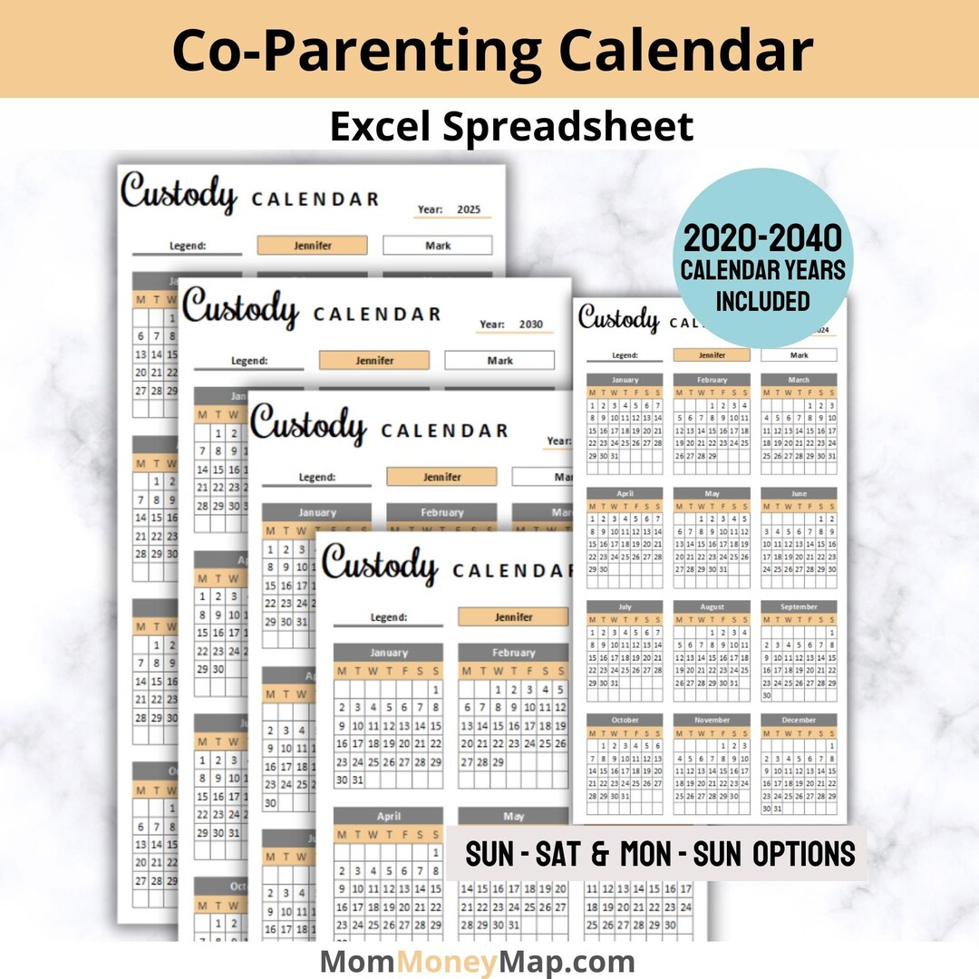 Coparenting Calendar Excel Spreadsheet, Co Parenting Calendar, Child