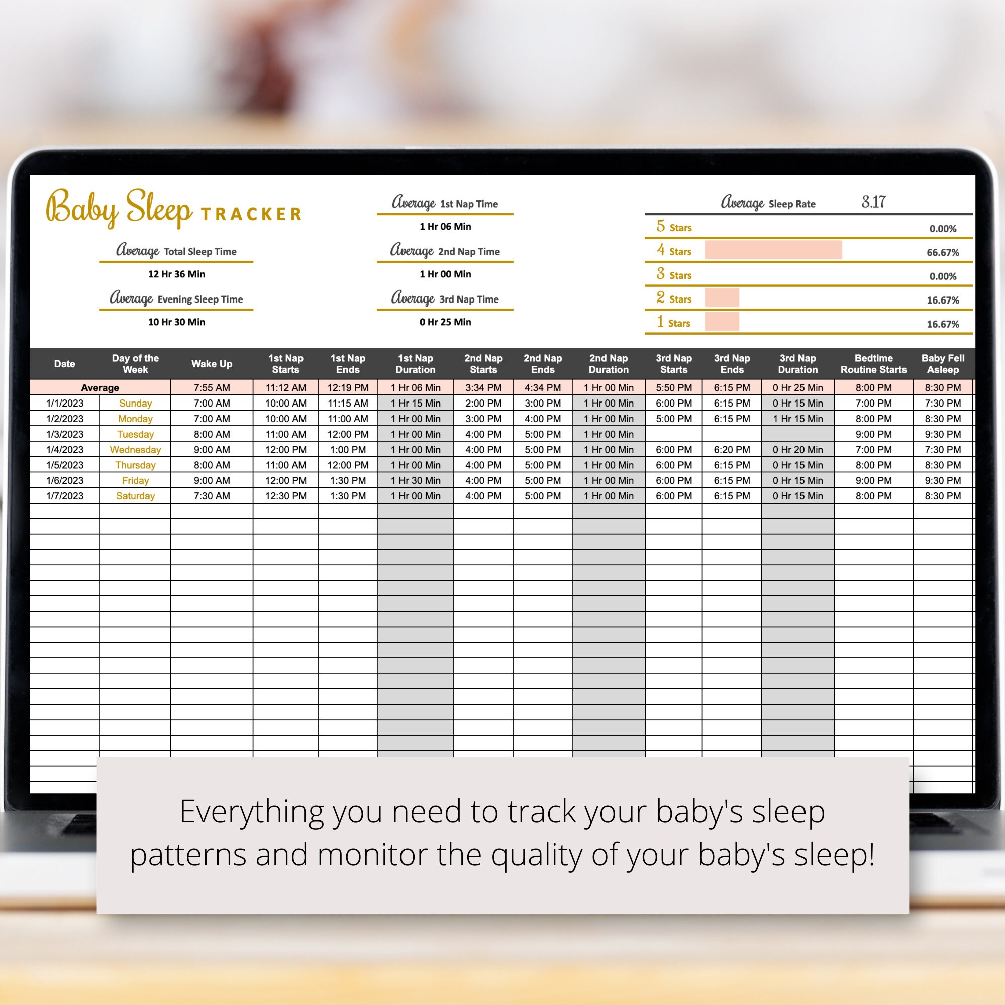 Baby Sleep Tracker Google Sheets Spreadsheet With Extended Wakeup and