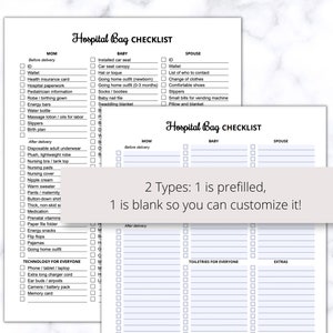 Hospital Bag Checklist Printable PDF, Hospital Bag Must Haves, Mom and ...