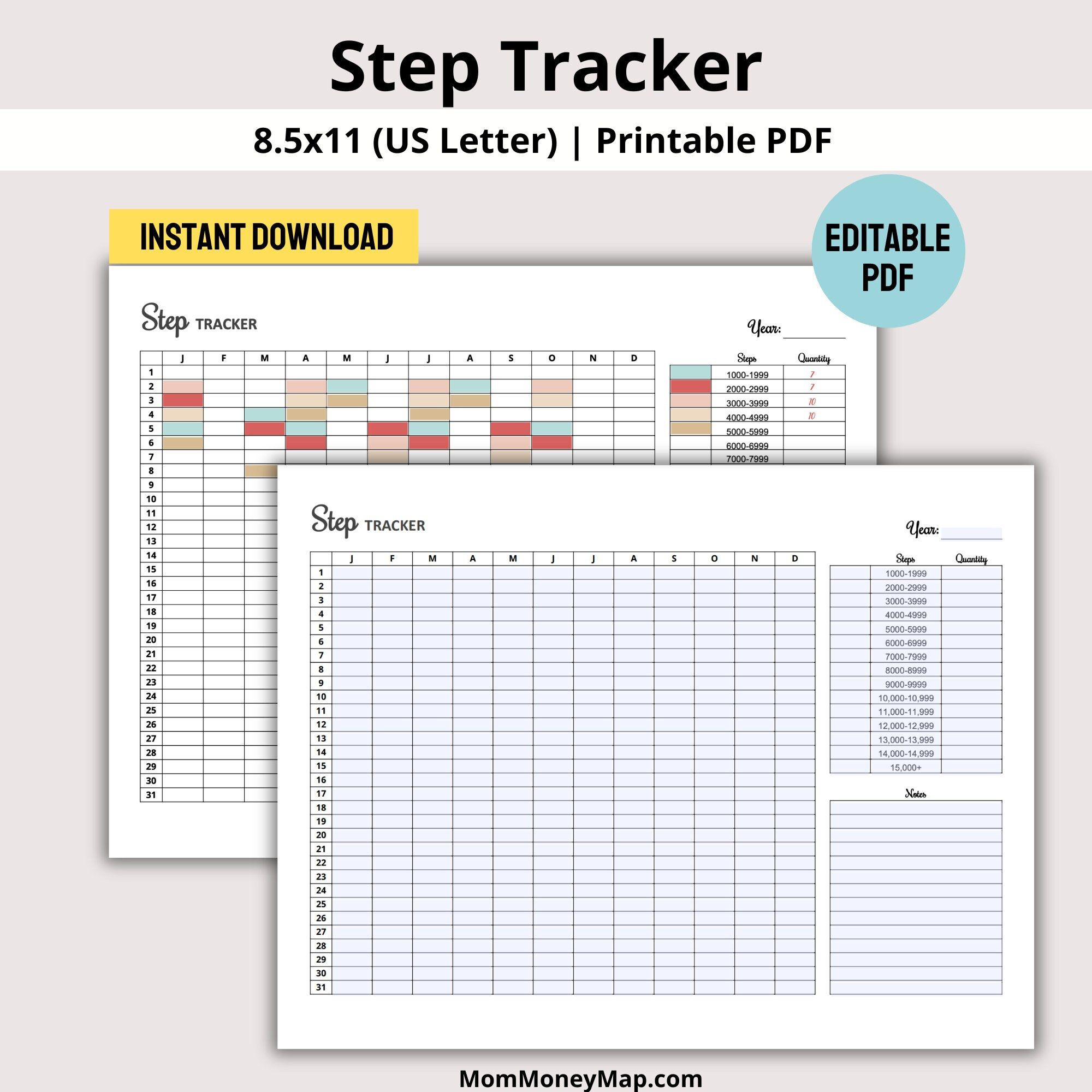Step Tracker Printable PDF, Steps Counter Printable PDF, Count My Steps ...