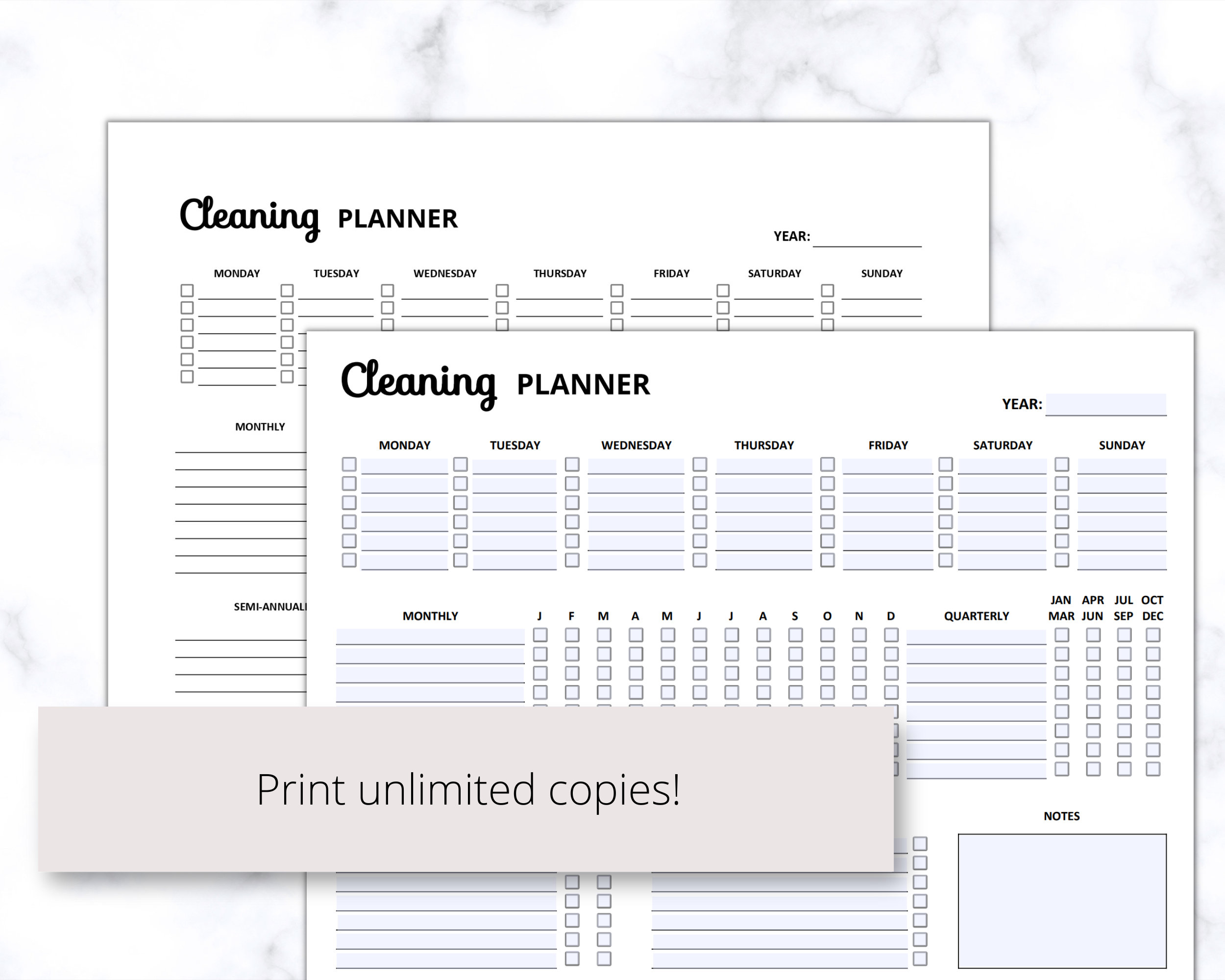Cleaning Planner Landscape Printable PDF, Monthly, Quarterly, Semi ...