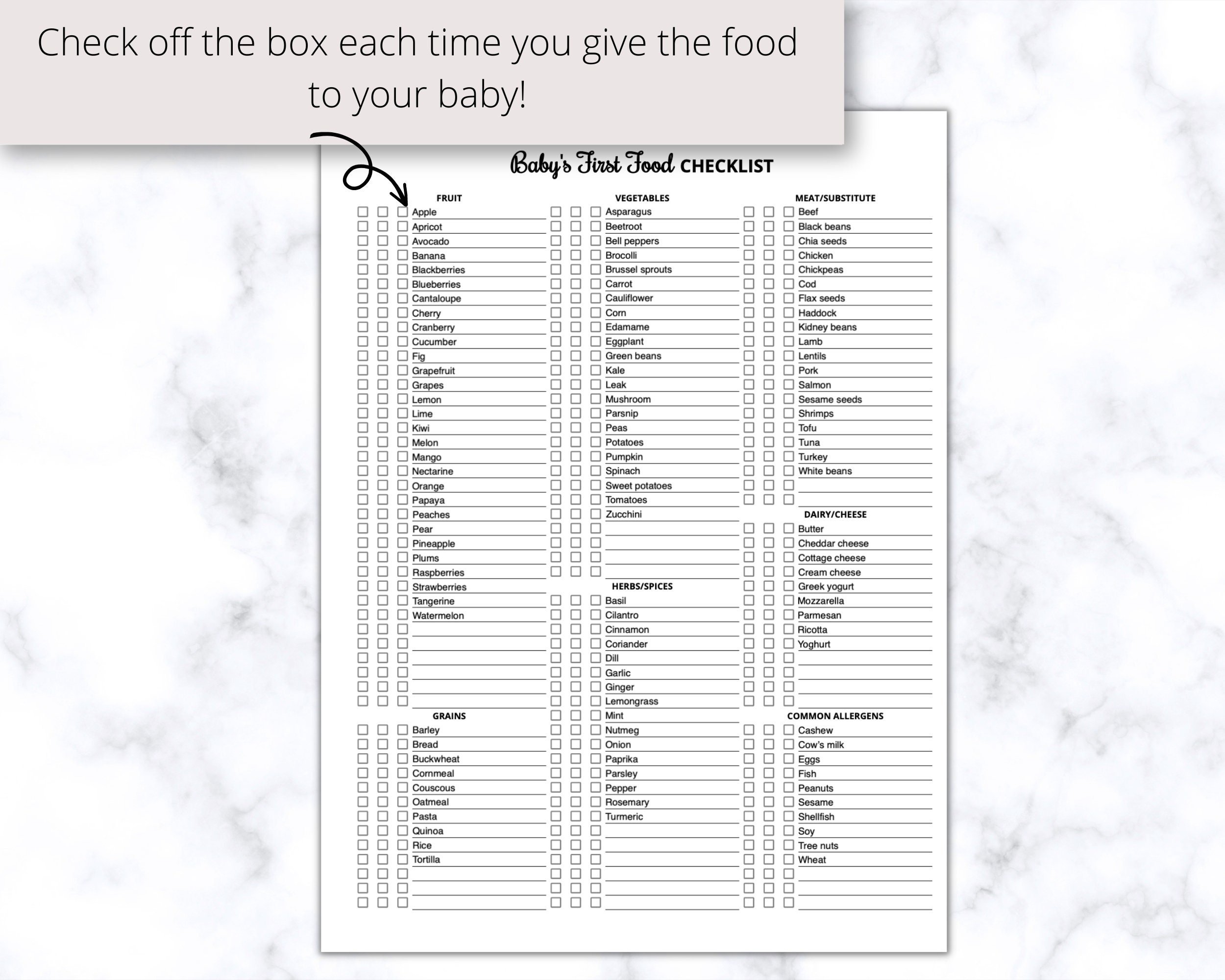 Baby's First Foods Checklist Printable PDF, Baby Food Tracker, Baby