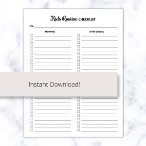 Kids Routine Checklist Printable PDF, Daily Routine Chart for Kids ...