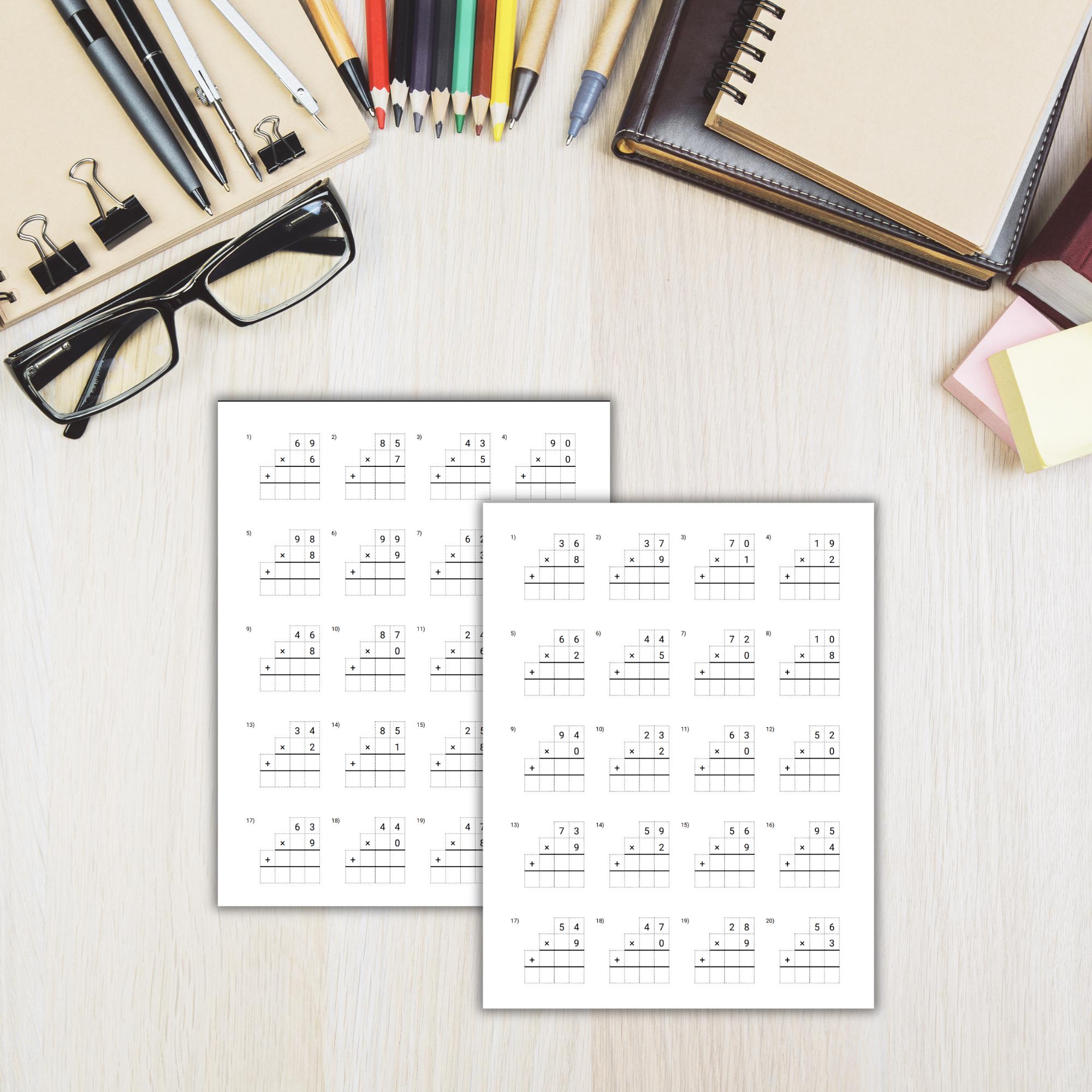 Multiplication Worksheets Printable PDF 2 Digit by 1 Digit ...